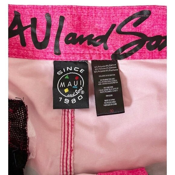Maui & Sons Men's Sz 30 Black Shark 4 Way Stretch Pink Gray Tropical Boardshorts - Picture 3 of 6